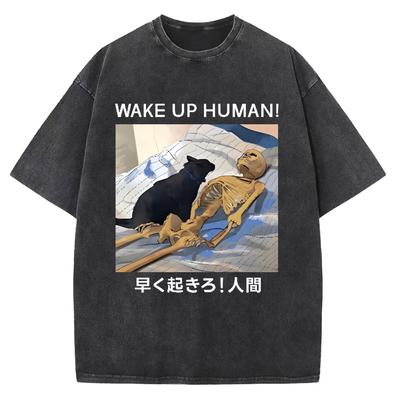 Cat Wake Up Human Vintage Washed T-Shirt