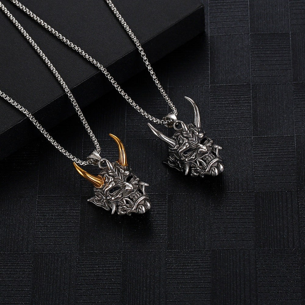 Dark Retro Japanese Prajna Mask Necklace
