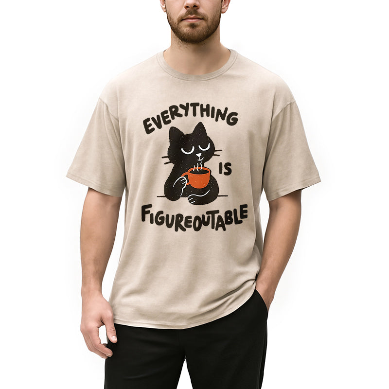 Cat Tasting Coffee Washed T-Shirt