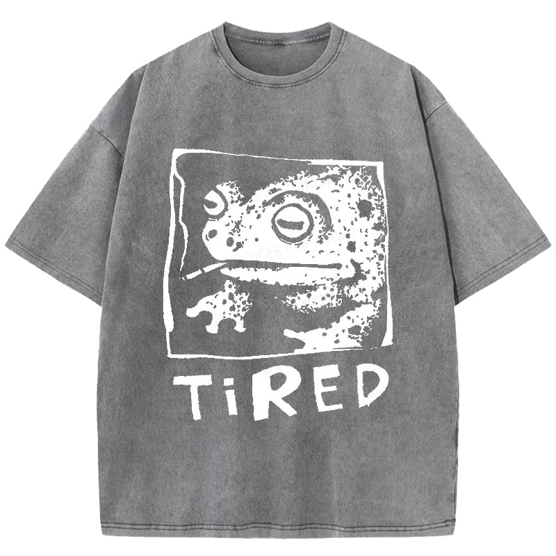 Tired Frog Funny Washed T-Shirt