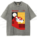 Unisex Bauhaus Red Tiger Printed Washed Tee