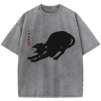 Cat Stretching Washed T-Shirt