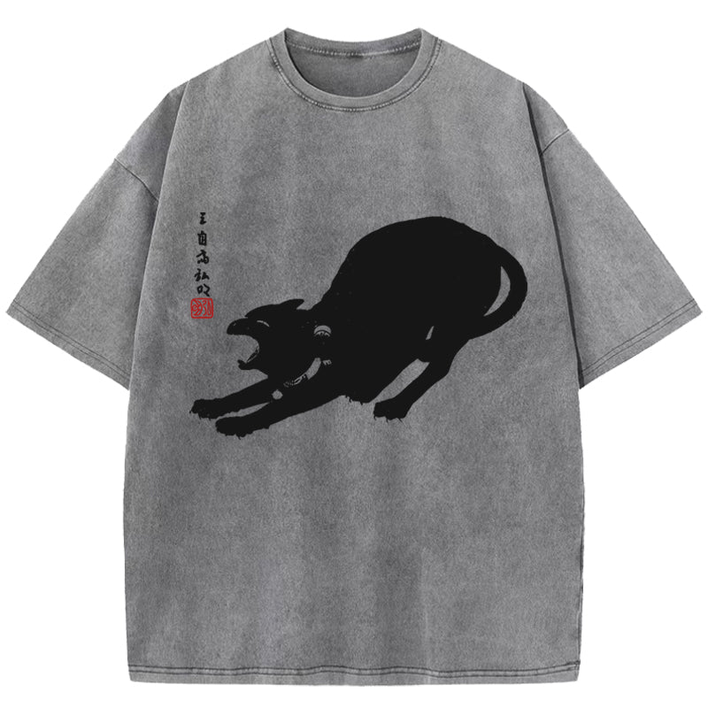 Cat Stretching Washed T-Shirt