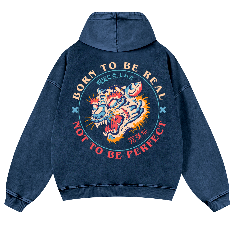 Tiger Vintage Washed Cotton Back Art Hoodie