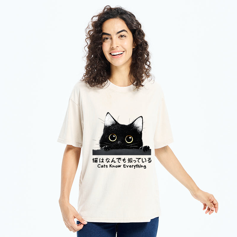 Cats Know Everything Washed T-Shirt