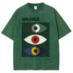 Unisex Bauhaus Art Eye Printed Washed T-shirt