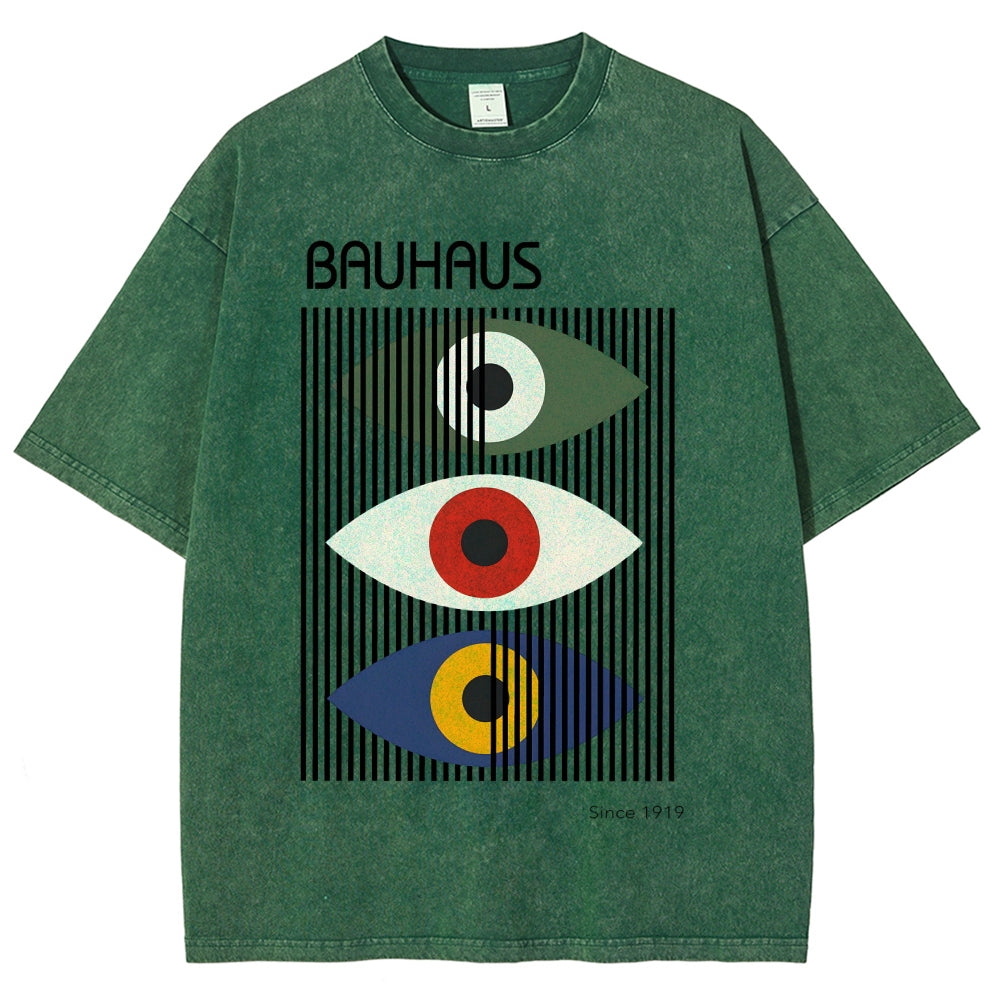 Unisex Bauhaus Art Eye Printed Washed T-shirt
