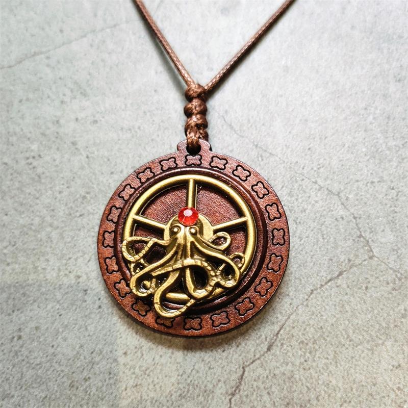Octopus Necklace Retro Wood Pendant