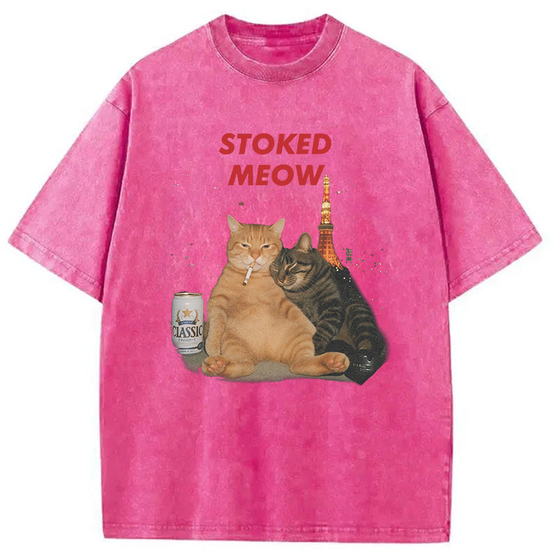 Stoked Meow Smoking Cat Washed T-Shirt