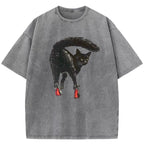 Black Cat & Red Role Washed T-Shirt