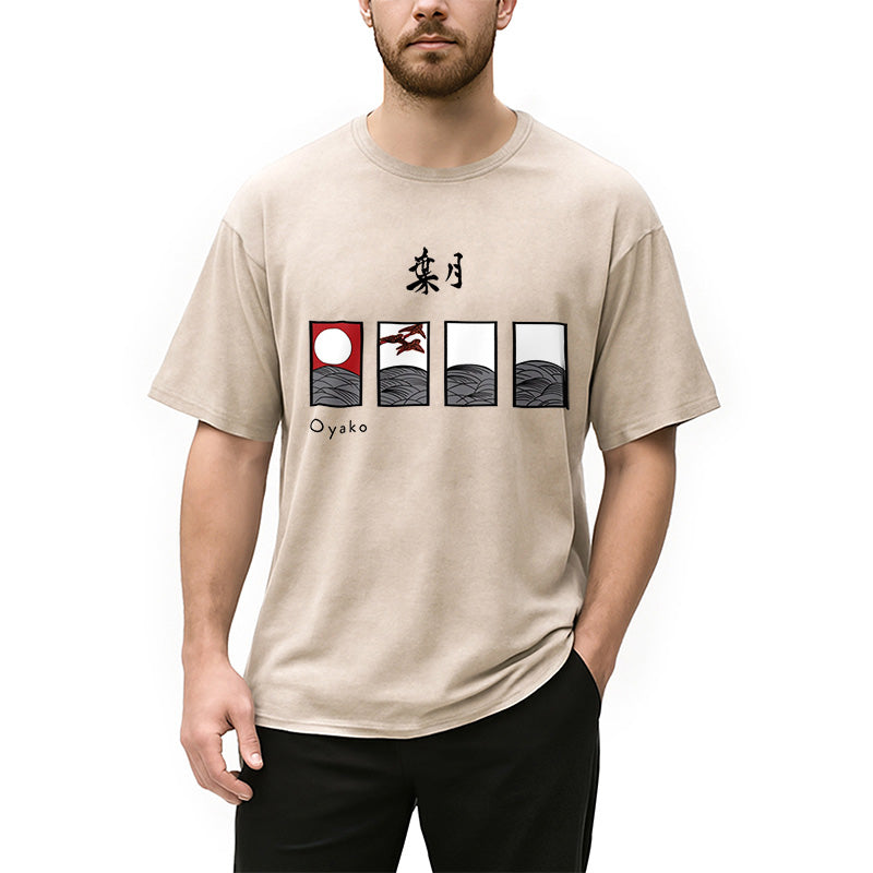 Hanafuda August Suite Japanese Washed T-Shirt