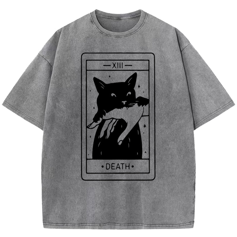 Tarot Card Black Cat Washed T-Shirt