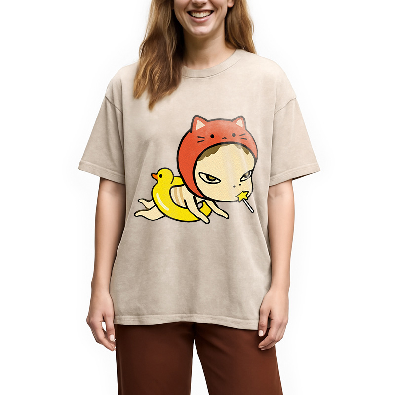 Red Hat Girl Washed T-Shirt