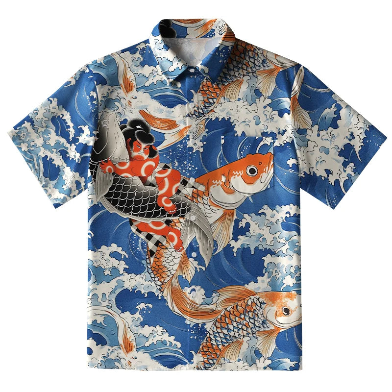 Sumo Wrestler Holding A Koi Button-up Shirt