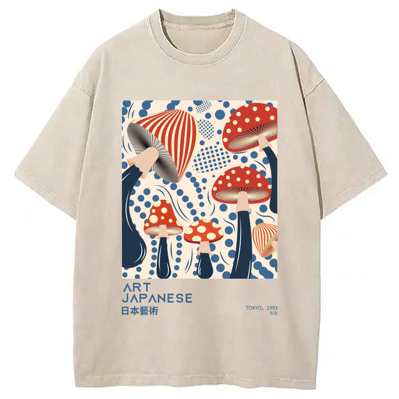 Japanese Art Dancing Mushroom Washed T-Shirt