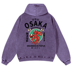 Osaka Dotonbori Drunken Octopus Vintage Washed Cotton Back Art Hoodie
