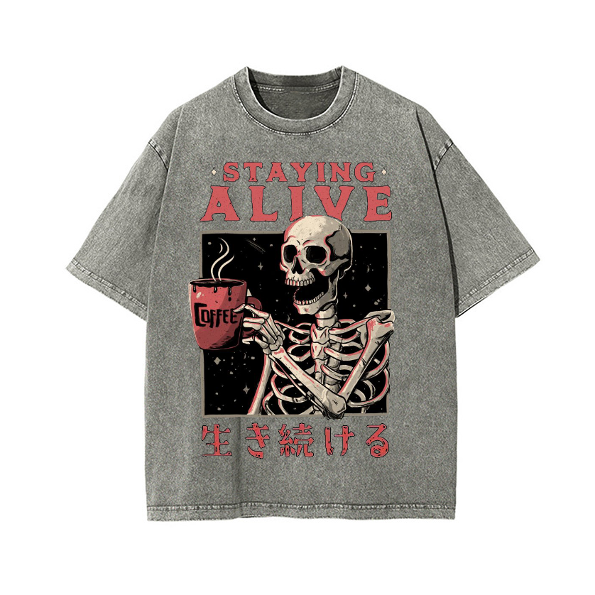 Staying Alive Vintage Wash Japanese Design T-Shirt