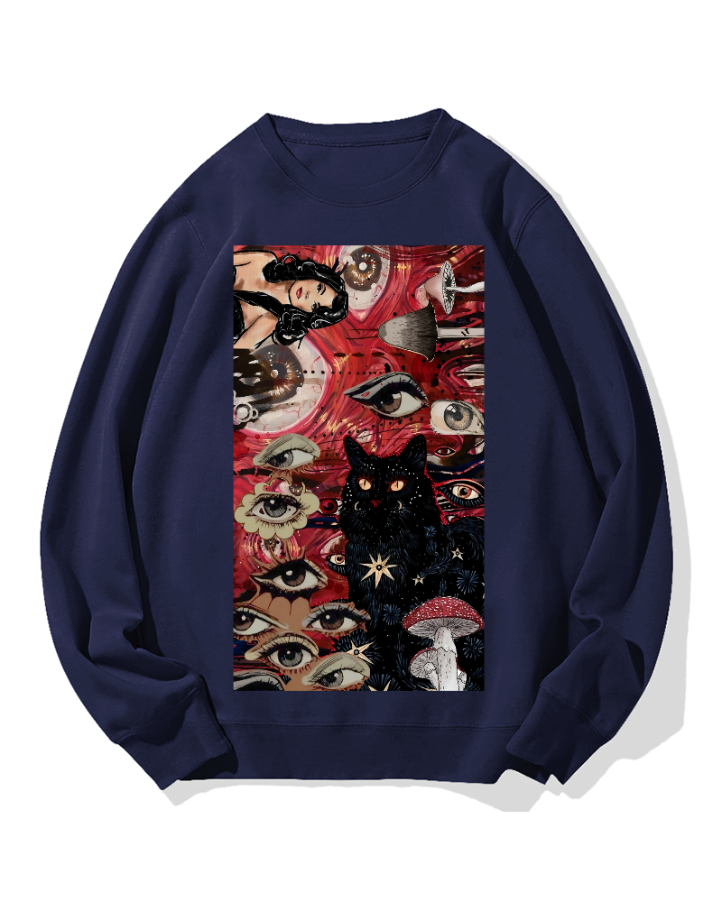 Psychedelic Black Cat Cotton Sweatshirt