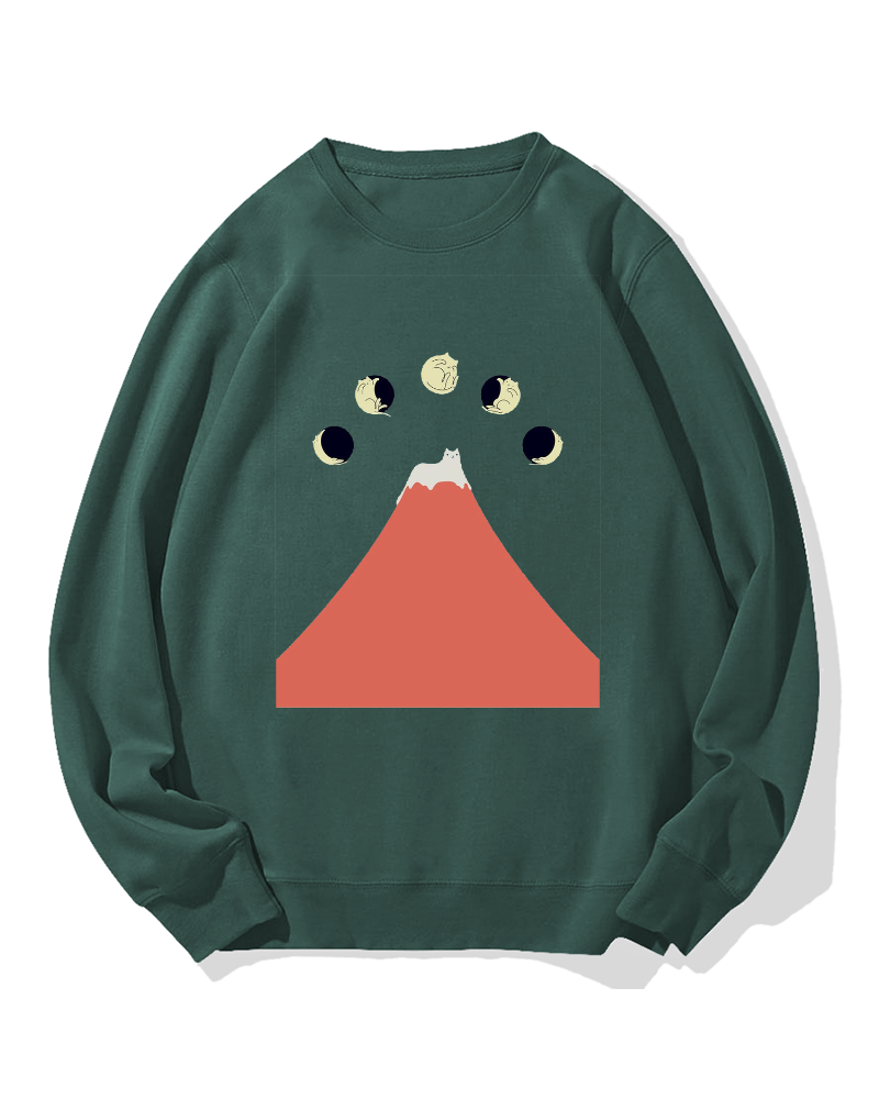 Fuji Mountain Cat Moon Cotton Sweatshirt