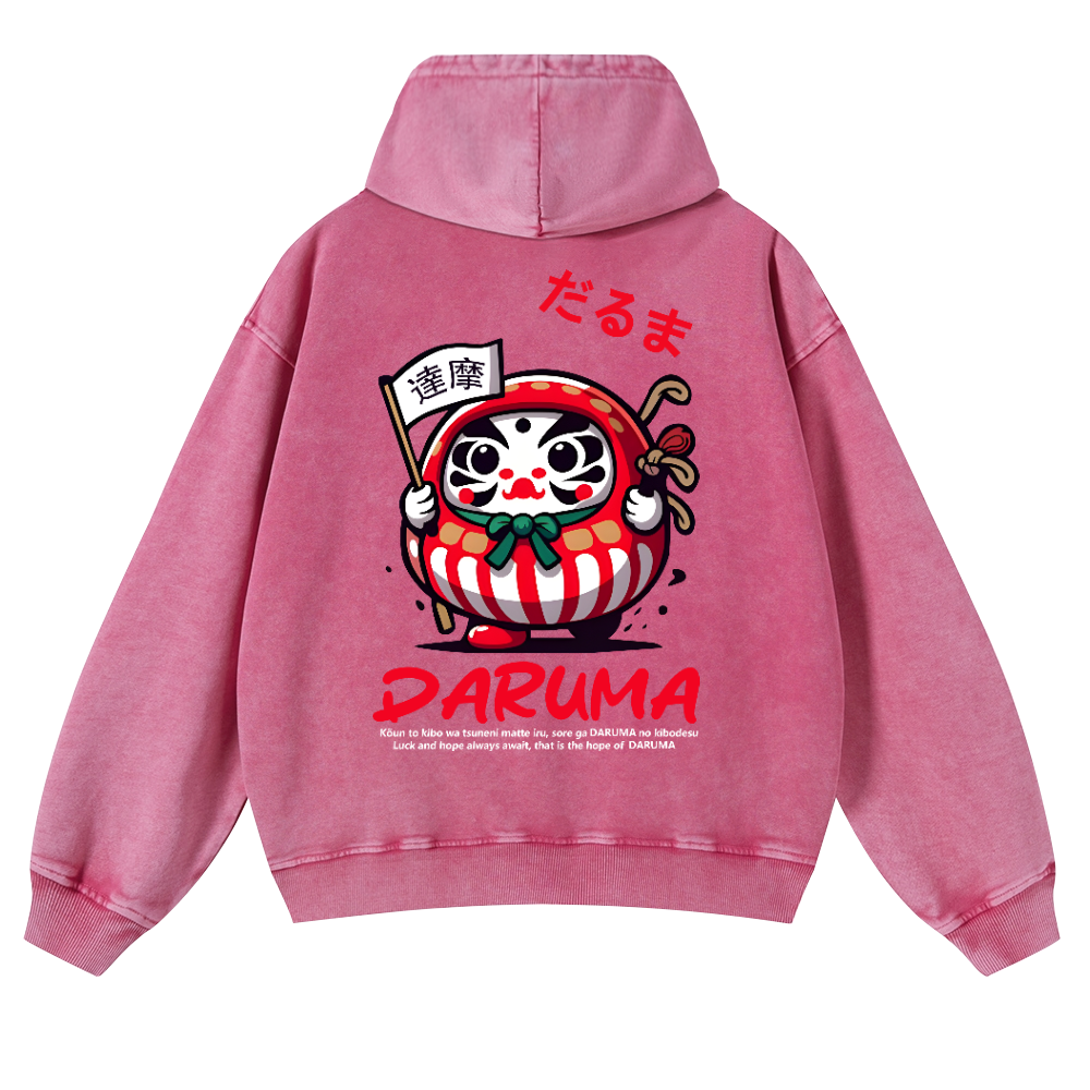 Daruma Vintage Washed Cotton Back Art Hoodie