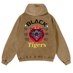 Black Cat Vintage Washed Cotton Back Art Hoodie
