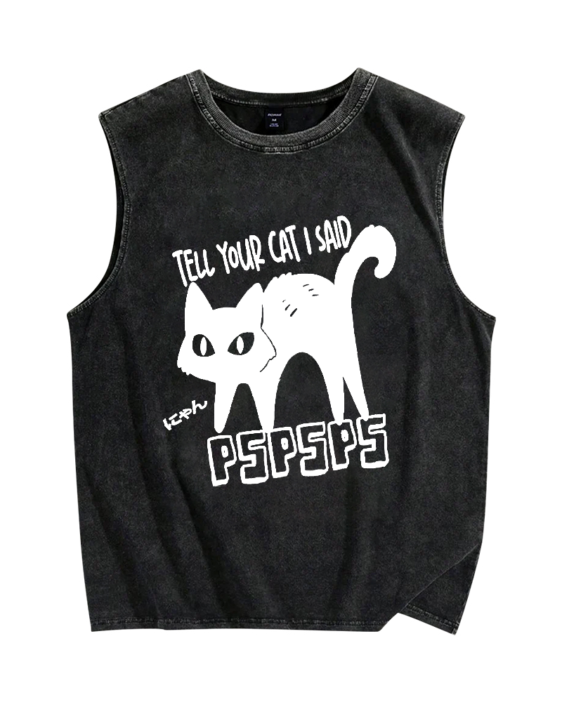 Attract Cats Vintage Distressed Washed Tank Top