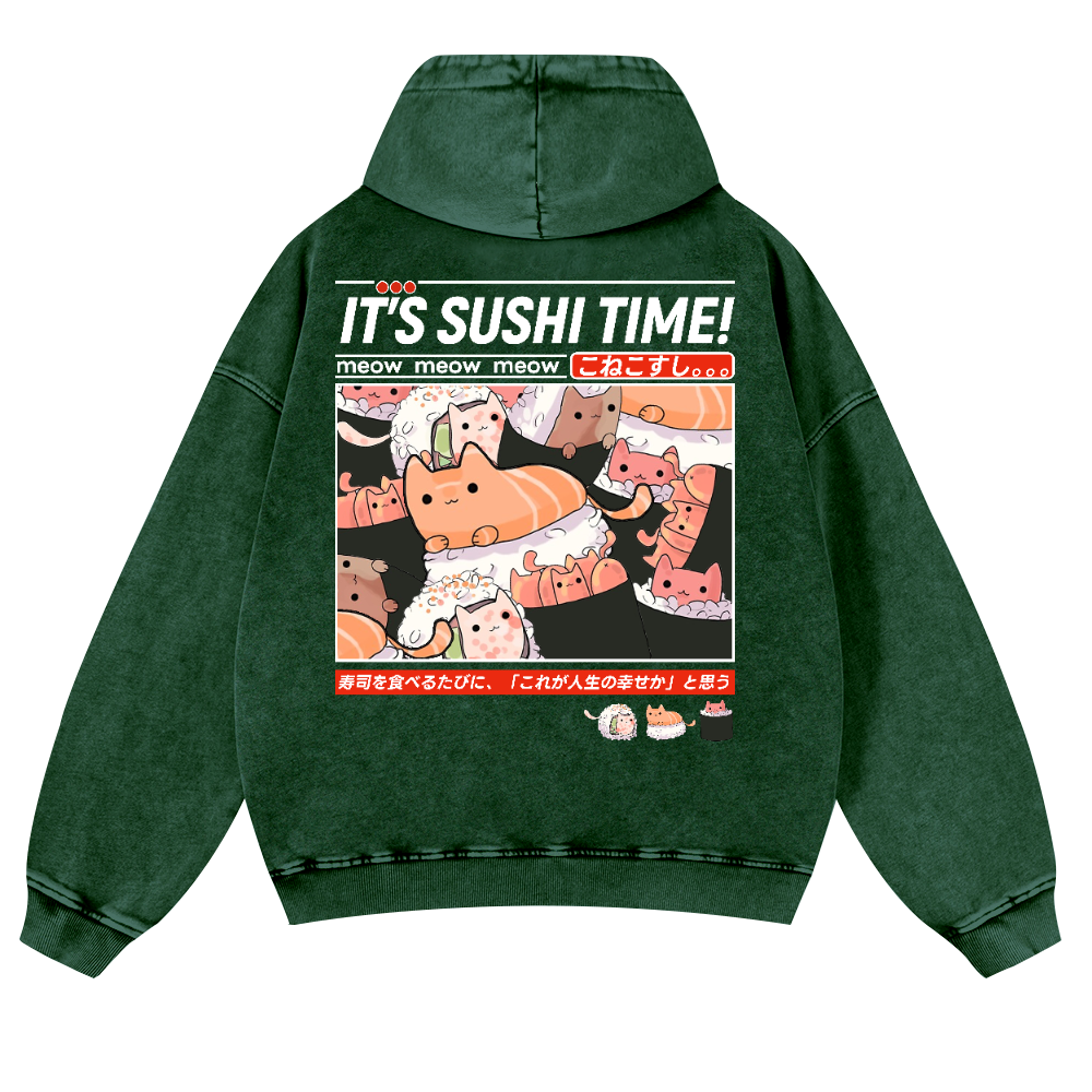 Sushi Vintage Washed Cotton Back Art Hoodie