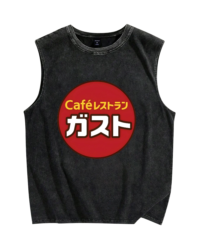 Unisex Japanese Restaurant Gusto Printed Washed Tank Top
