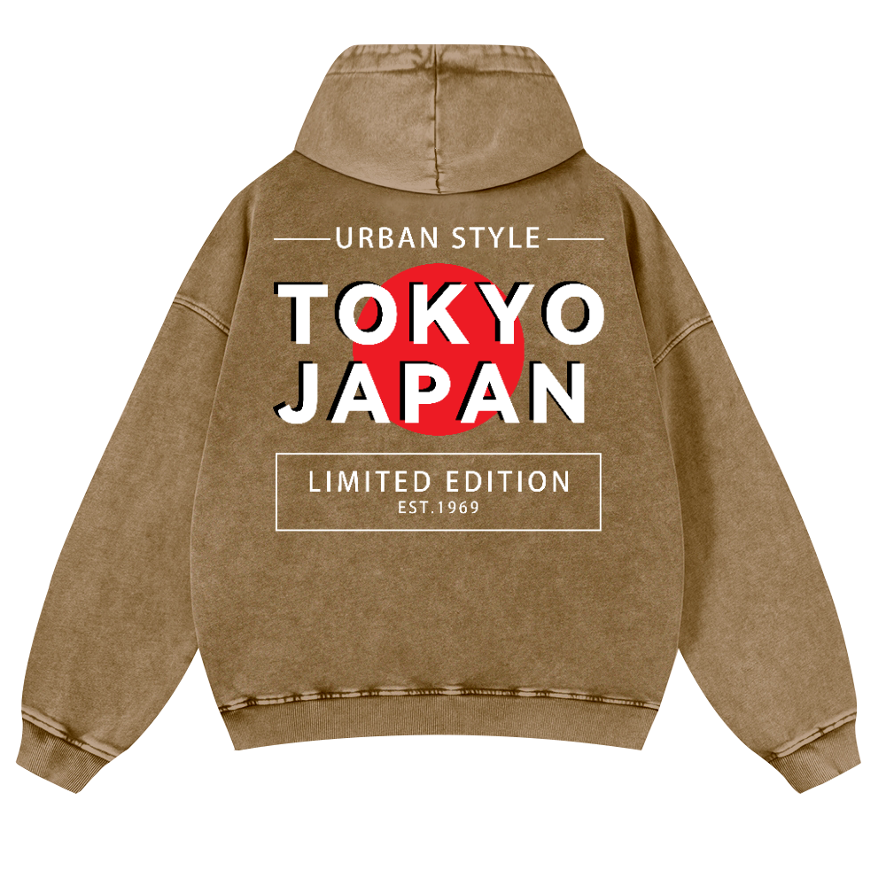 Tokyo Japan Vintage Washed Cotton Back Art Hoodie