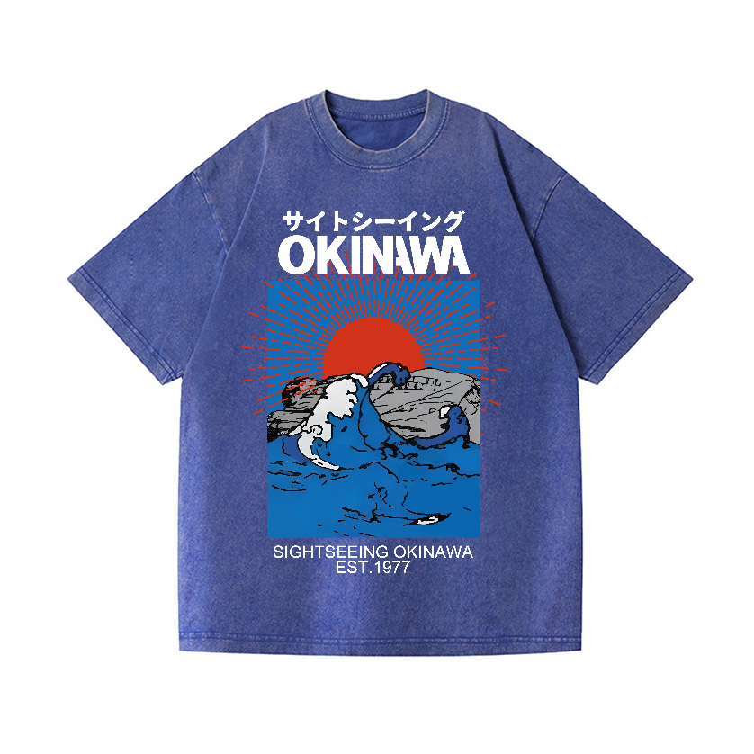 Okinawa Wave Vintage Wash Japanese Design T-Shirt