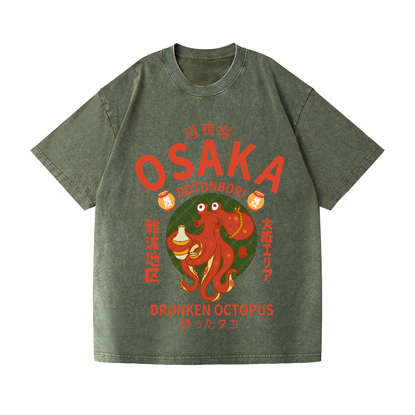 Osaka Dotonbori Drunken Octopus Vintage Wash Japanese Design T-Shirt