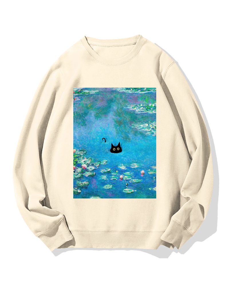 Monet Water Lily Cat Cotton Sweatshirt