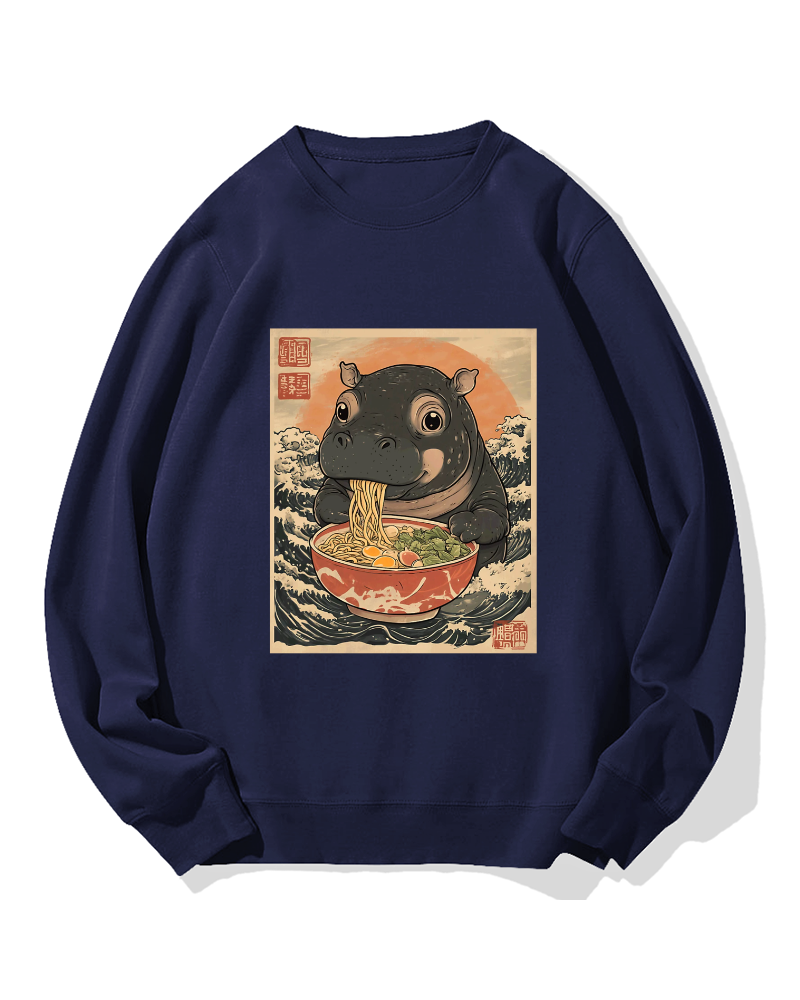 Hippo eating ramen Cotton Sweatshirt