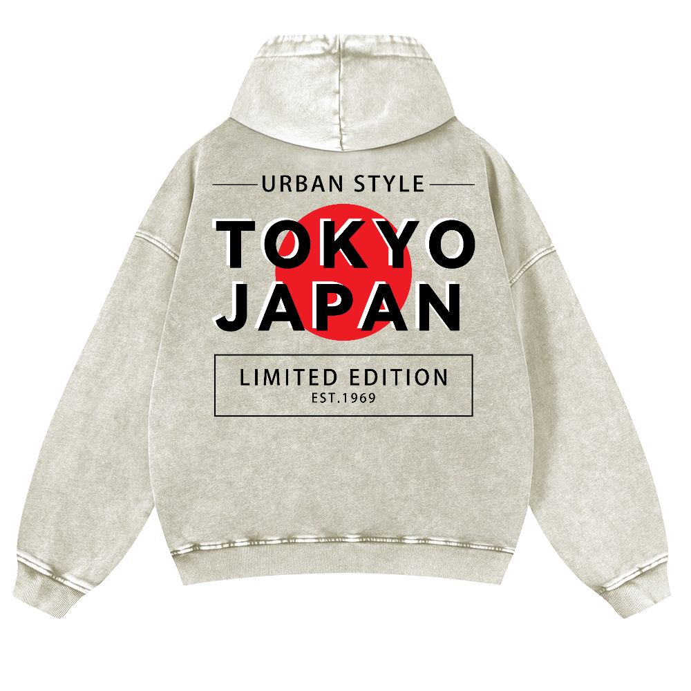 Tokyo Japan Vintage Washed Cotton Back Art Hoodie