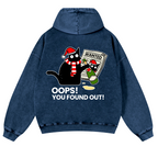 Cat Oops! You Found Out! Vintage Washed Cotton Back Art Hoodie