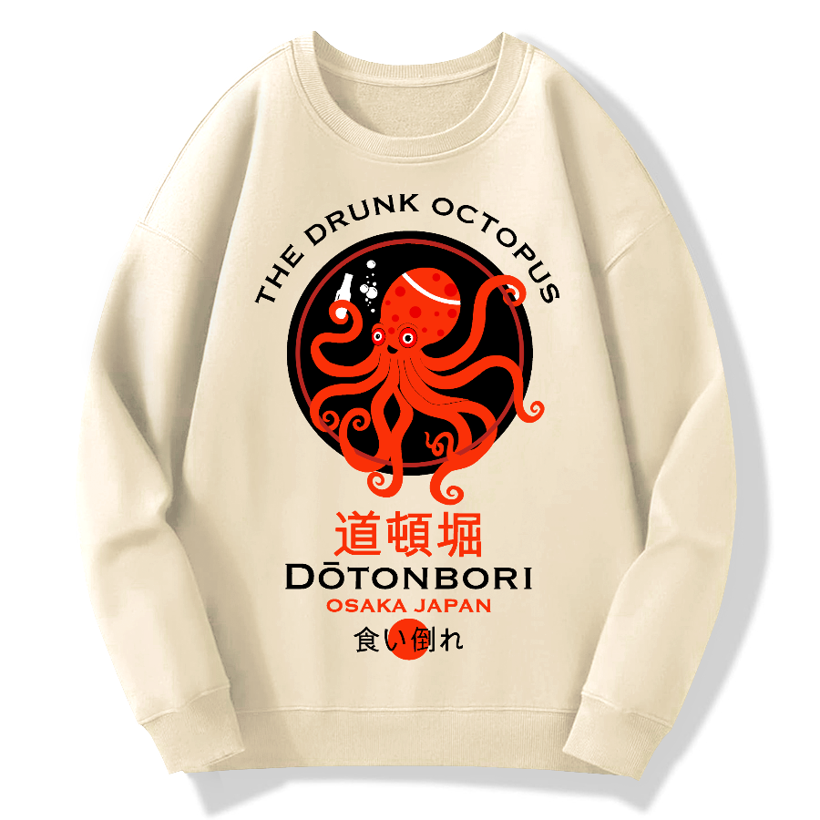 Japan Osaka Dotonbori Drunk Octpus Cotton Pullover Sweatshirt