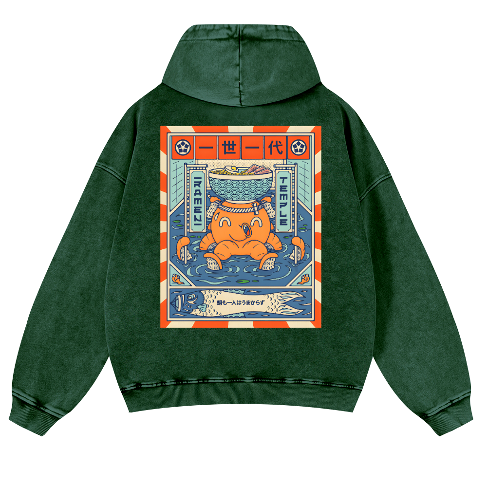 Ramen Octopus Vintage Washed Cotton Back Art Hoodie