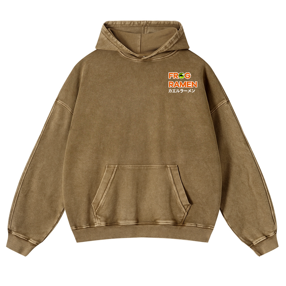 Frog Ramen Vintage Washed Cotton Back Art Hoodie