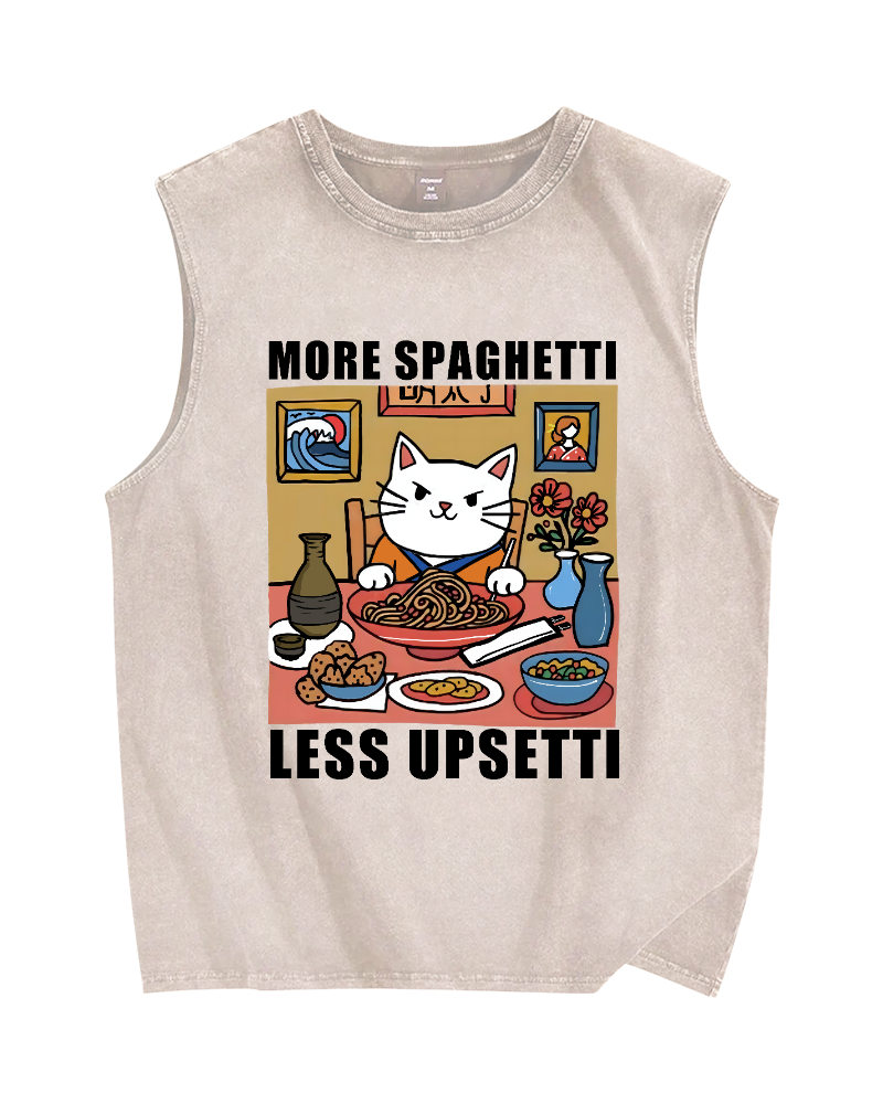 More Spaghetti Less Upsetti Vintage Distressed Washed Tank Top