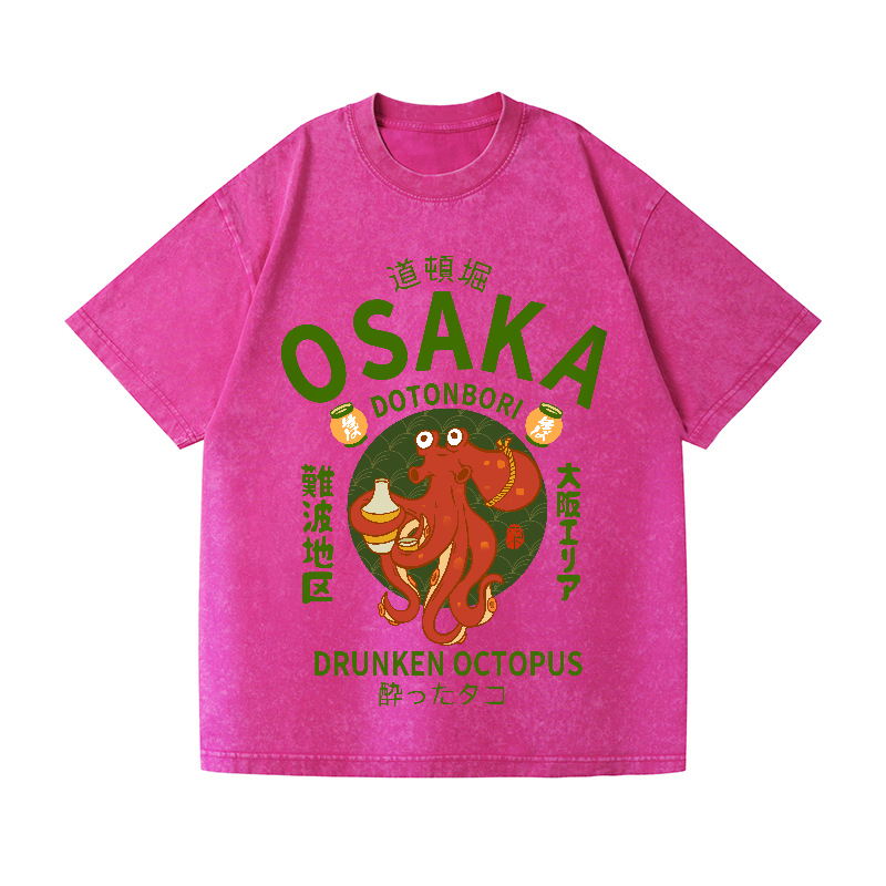 Osaka Dotonbori Drunken Octopus Vintage Wash Japanese Design T-Shirt