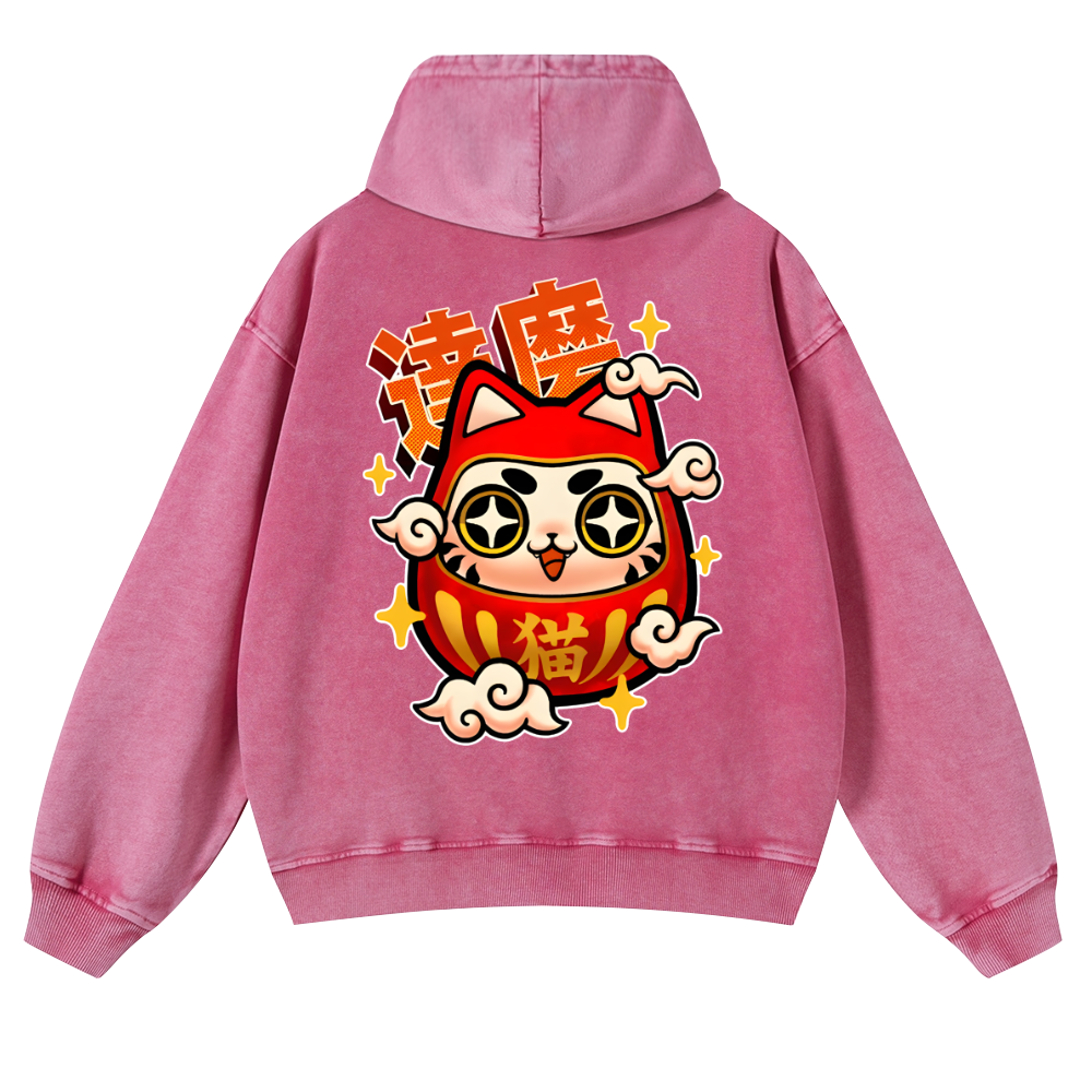 Daruma Vintage Washed Cotton Back Art Hoodie