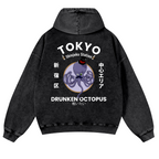 Tokyo Drunken Octopus Vintage Washed Cotton Back Art Hoodie