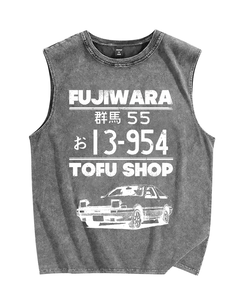 Fujiwara tofu shop Car Vintage Distressed Washed Tank Top