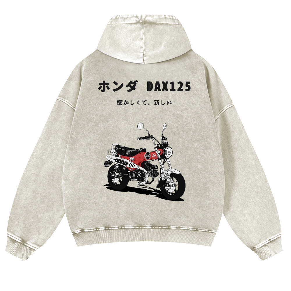 Motorcycle Bike Vintage Washed Cotton Back Art Hoodie