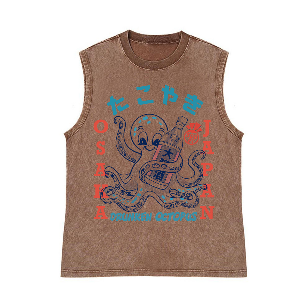 Drunken Octopus Pure Cotton Wash-Dyed Sleeveless Tank Top