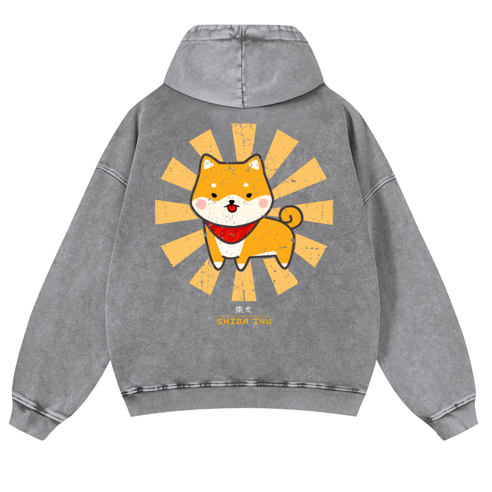 Shiba Inu Vintage Washed Cotton Back Art Hoodie