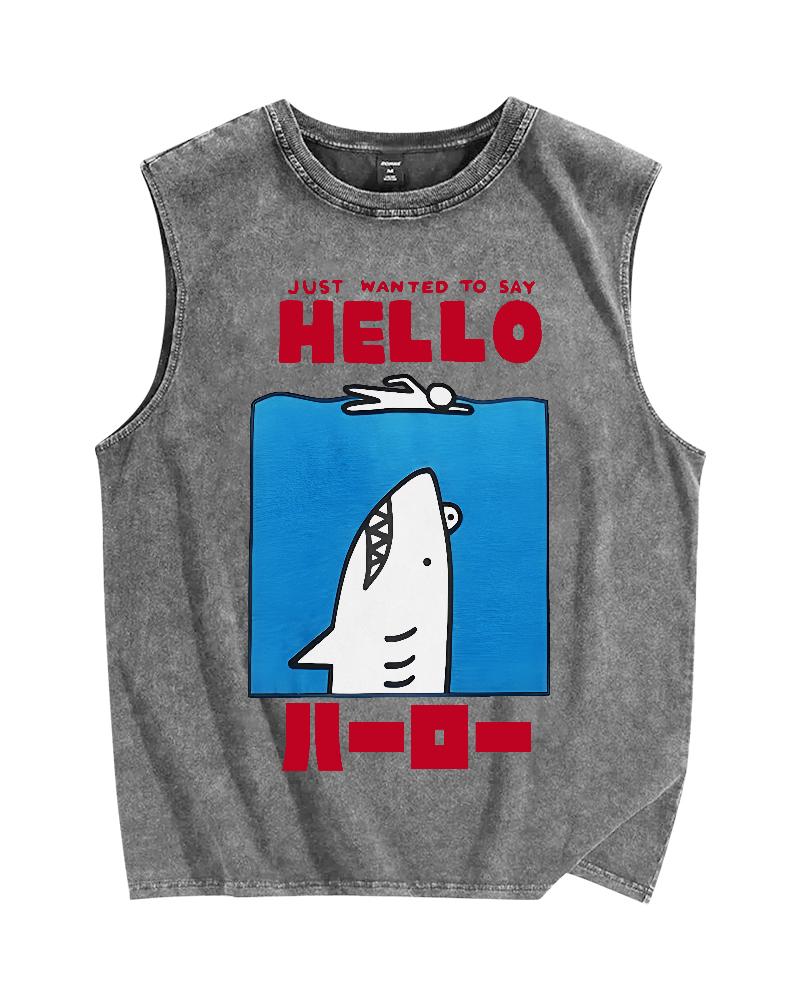 Hello Shark Vintage Distressed Washed Tank Top