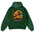 Coffee Wave Ukiyoe Vintage Washed Cotton Back Art Hoodie