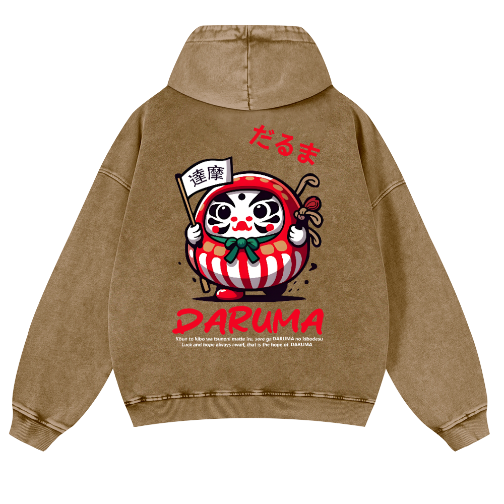 Daruma Vintage Washed Cotton Back Art Hoodie