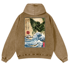 Octopus Ukiyoe Vintage Washed Cotton Back Art Hoodie